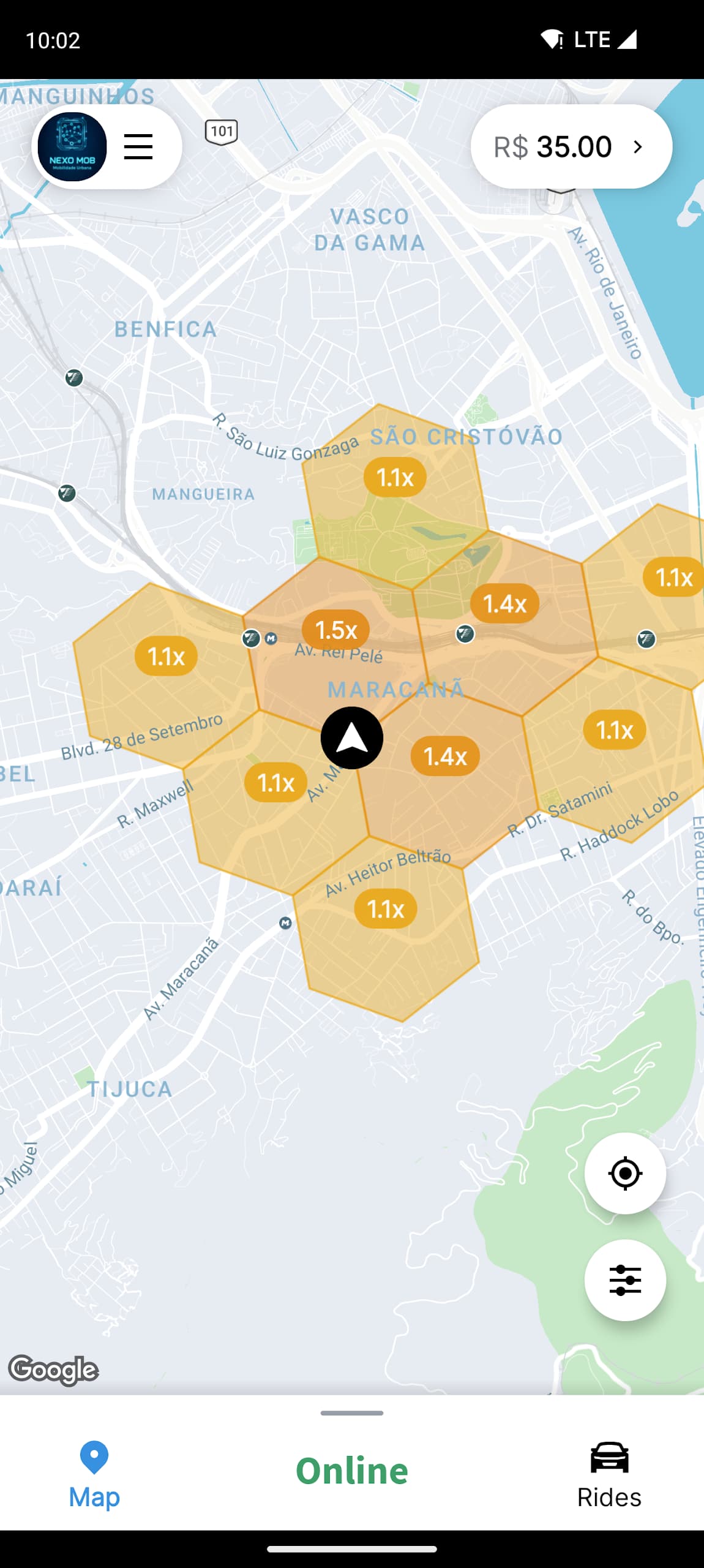 Tela 1 do aplicativo Nexo Viagens para motoristas