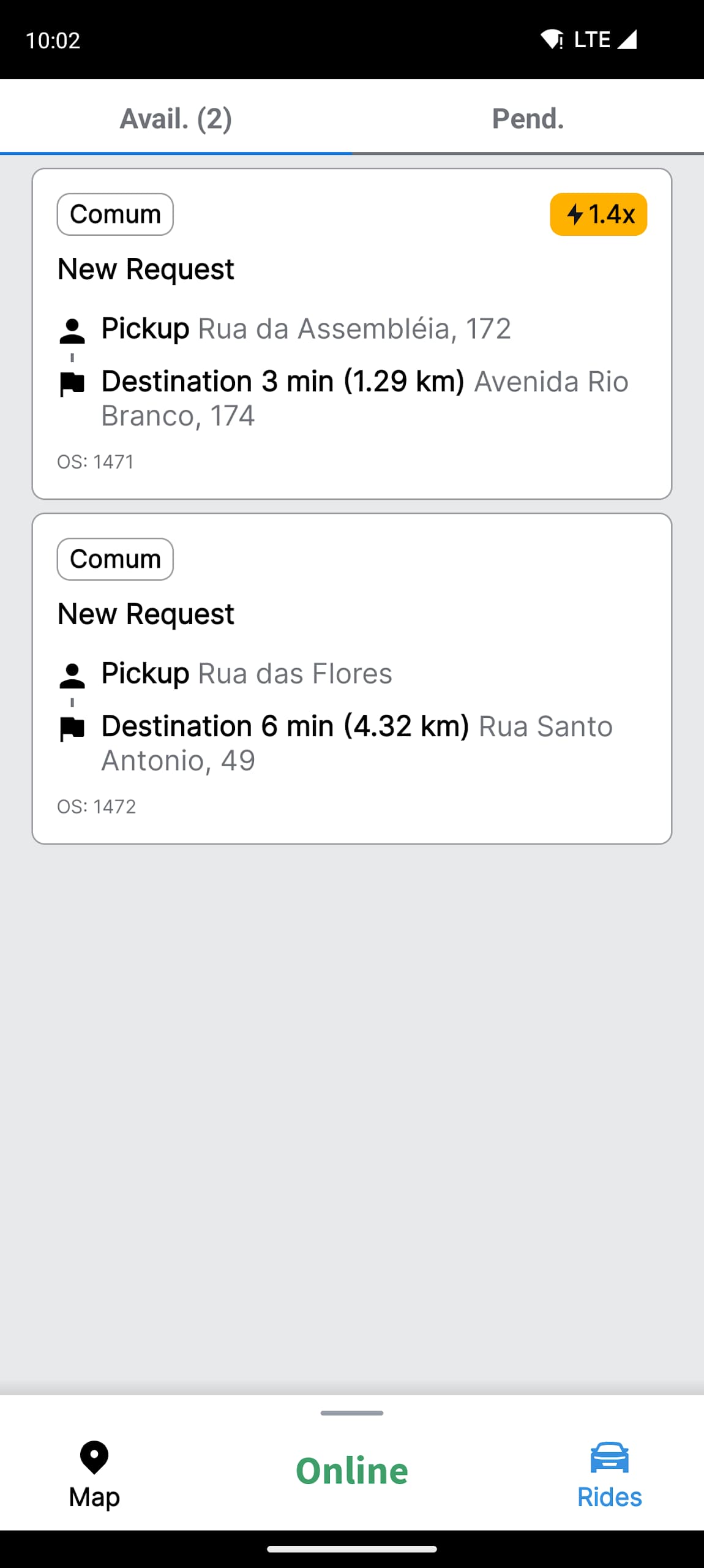 Tela 2 do aplicativo Nexo Viagens para motoristas