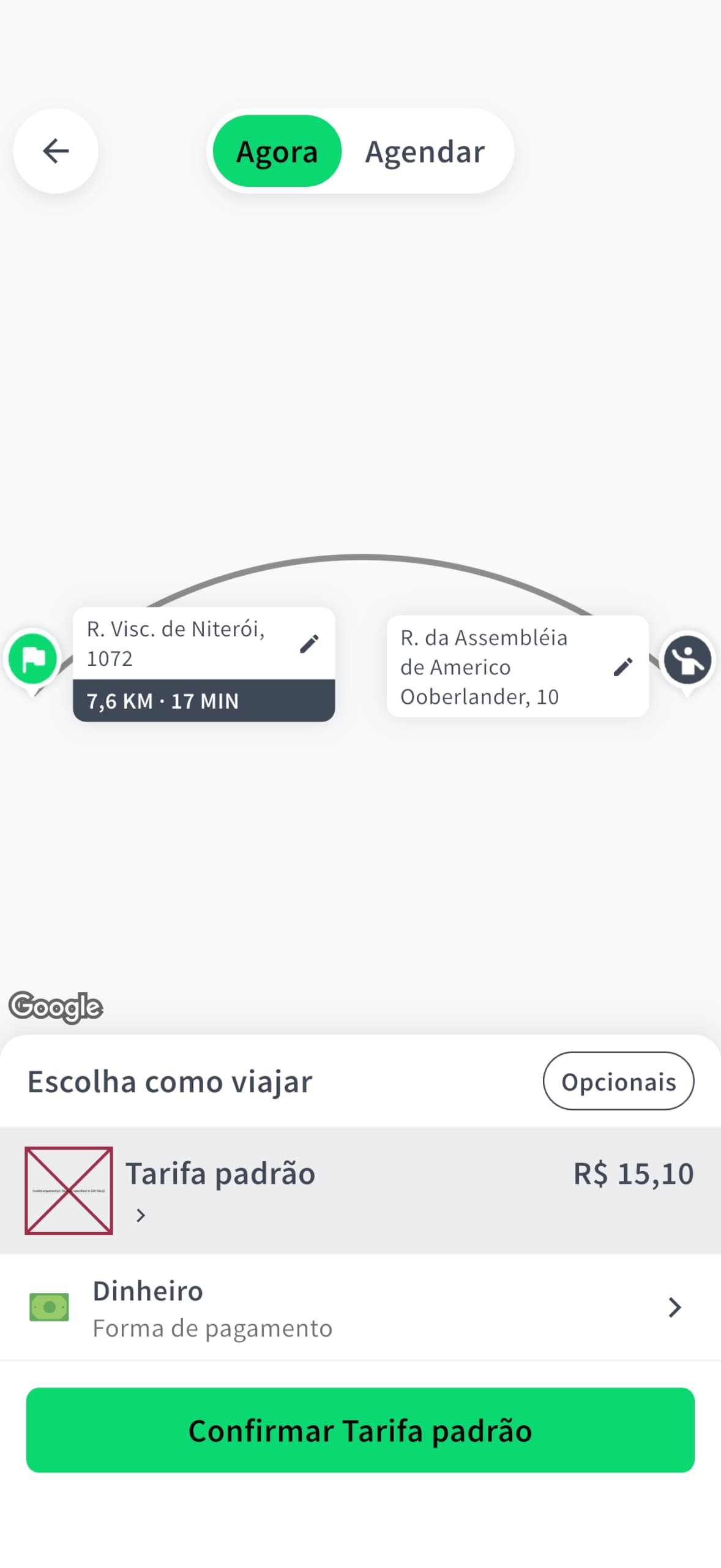 Tela 3 do aplicativo Nexo Viagens para passageiros